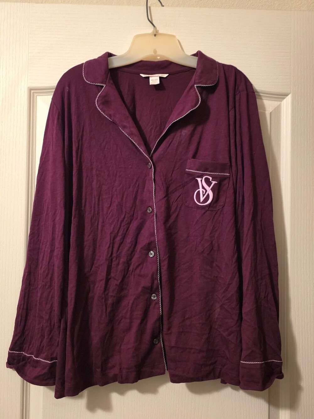 Victoria's Secret Purple Long Sleeve Notch Collar Pajama Top XL